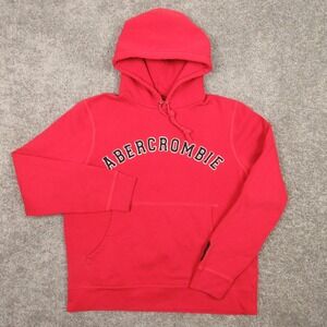 Abercrombie & Fitch Sweater Mens Small Red Spell Out Pullover Hoodie Sweatshirt